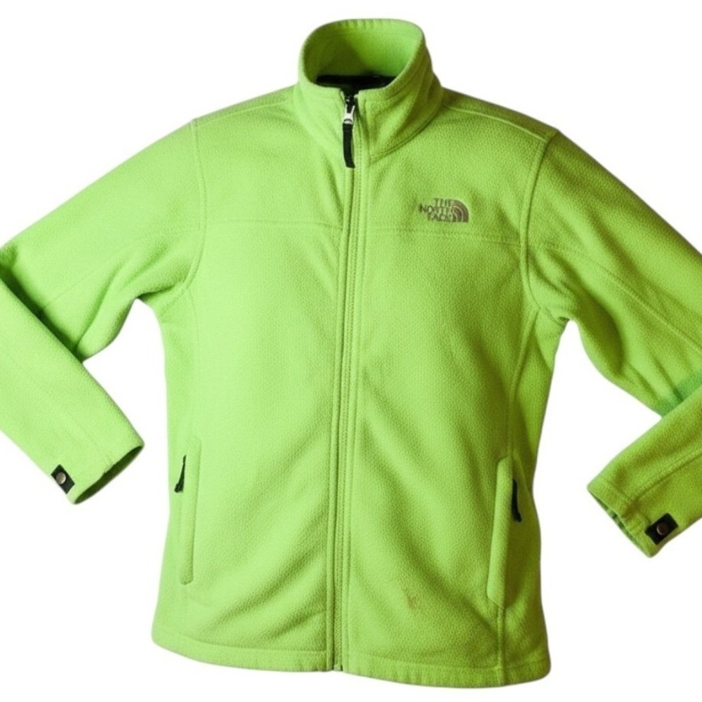 The North Face YOUTH Boys TKA 100 Full Zip Fleece Jacket Lime Green Size M 10/12